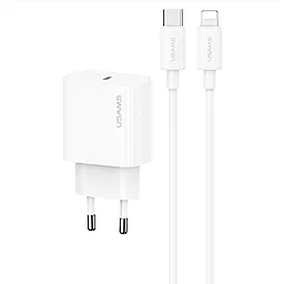 Сетевое зарядное устройство Usams US-CC226 20w PD USB-C charger + Type-C to Lightning cable white - фото Сетевое зарядное устройство Usams US-CC226 20w PD USB-C charger + Type-C to Lightning cable white