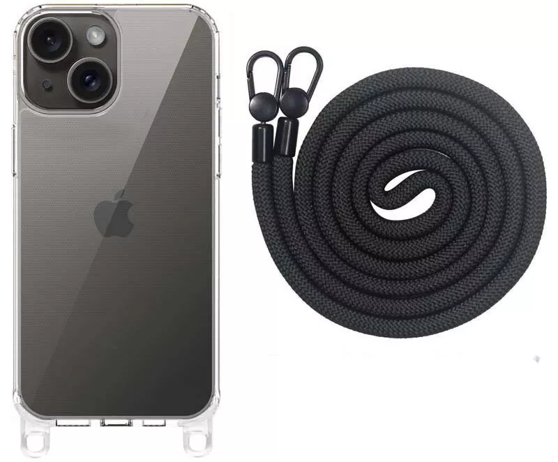 Чехол Epik Clear Case with Strap для Apple iPhone 13, iPhone 14 Black - фото 1