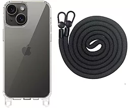 Чехол Epik Clear Case with Strap для Apple iPhone 13, iPhone 14 Black - фото Чехол Epik Clear Case with Strap для Apple iPhone 13, iPhone 14 Black