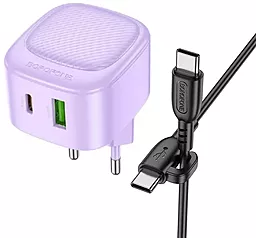 Сетевое зарядное устройство Borofone BAS22A 20w PD USB-C/USB-A ports charger + USB-C to USB-C purple - фото Сетевое зарядное устройство Borofone BAS22A 20w PD USB-C/USB-A ports charger + USB-C to USB-C purple