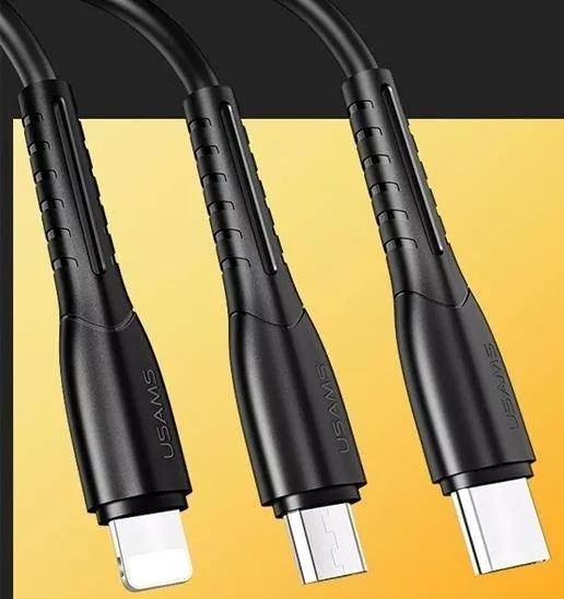 Универсальный кабель Usams U35 3-in-1 USB-A to Type-C/Lightning/micro USB 12w 2.4a 1м cable Black - фото 3
