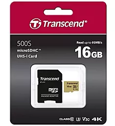 Карта пам'яті Transcend microSDHC 500S 16GB Class 10 UHS-I U3 V30 + SD-адаптер (TS16GUSD500S) - фото Карта пам'яті Transcend microSDHC 500S 16GB Class 10 UHS-I U3 V30 + SD-адаптер (TS16GUSD500S)