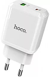 Сетевое зарядное устройство с быстрой зарядкой Hoco N5 Favor 20w PD USB-C/USB-A ports fast charger white - фото Сетевое зарядное устройство с быстрой зарядкой Hoco N5 Favor 20w PD USB-C/USB-A ports fast charger white
