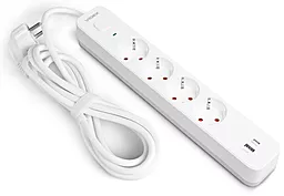 Мережевий фільтр (подовжувач) Videx ONCORD 4000w 16a 4 розетки PD/QC3.0 USB-C/USB-A порти з вимикачем 3м білий (VF-PD43G1QC1PD-W)