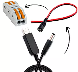 Комплект питания для 12V светодиодной ленты от USB кабеля - миниатюра 2