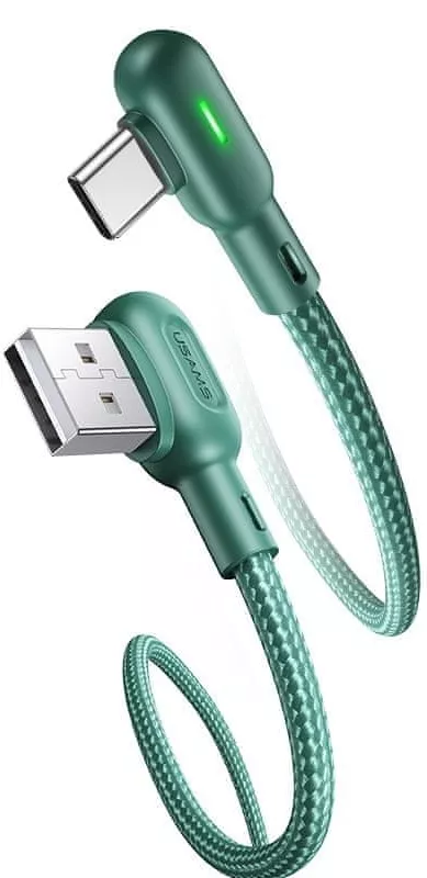 Кабель Usams U57 Dual Right-Angle USB-A - Type-C 10w 1.2м cable Green - фото 3