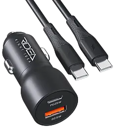 Автомобільний зарядний пристрій Ridea RCC-30114 QPow 30w PD USB-A/USB-C ports car charger + USB-C to USB-C cable black - фото Автомобільний зарядний пристрій Ridea RCC-30114 QPow 30w PD USB-A/USB-C ports car charger + USB-C to USB-C cable black