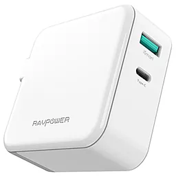 Сетевое зарядное устройство с быстрой зарядкой RavPower 2-Port Wall Charger (EU) 45W AC + PD + QC3.0 White (RP-PC081WH) - миниатюра 2