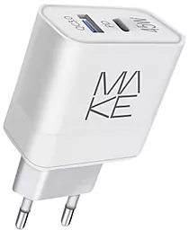 Мережевий зарядний пристрій з швидкою зарядкою MAKE 45W 3A PD+QC USB-A-C White (MCW-325PWH)