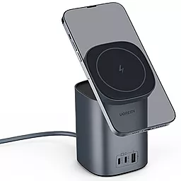 Док-станція зарядний пристрій Ugreen CD342 100w 2-in-1 2xUSB-C/USB-A ports + wireless charger space grey (15076) - мініатюра 2