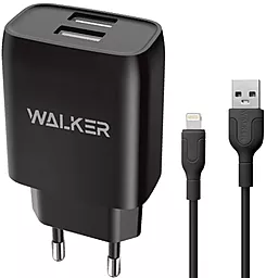 Сетевое зарядное устройство Walker WH-31 2.1a 2xUSB-A ports charger + Lightning cable black - миниатюра 2