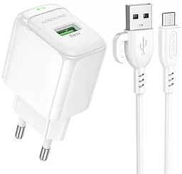 Сетевое зарядное устройство Borofone BAS42A 18w QC3.0 USB-A ports charger + micro USB cable white - фото Сетевое зарядное устройство Borofone BAS42A 18w QC3.0 USB-A ports charger + micro USB cable white