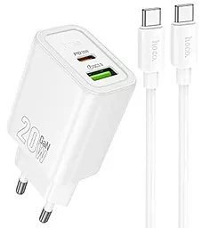 Сетевое зарядное устройство Hoco N61 Gentle 20w GaN PD/QC USB-C/USB-A ports charger + USB-C to USB-C cable white - фото Сетевое зарядное устройство Hoco N61 Gentle 20w GaN PD/QC USB-C/USB-A ports charger + USB-C to USB-C cable white