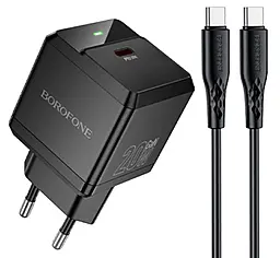 Мережевий зарядний пристрій Borofone BN18 Intenso 20w GaN PD USB-C port charger + USB-C to USB-C cable black - фото Мережевий зарядний пристрій Borofone BN18 Intenso 20w GaN PD USB-C port charger + USB-C to USB-C cable black