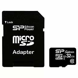 Карта памяти Silicon Power microSDHC 32GB Superior Class 10 UHS-I U1 + SD-адаптер (SP032GBSTHDU1V10SP)