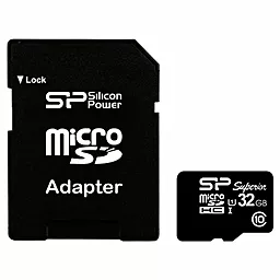 Карта пам'яті Silicon Power microSDHC 32GB Superior Class 10 UHS-I U1 + SD-адаптер (SP032GBSTHDU1V10SP) - фото Карта пам'яті Silicon Power microSDHC 32GB Superior Class 10 UHS-I U1 + SD-адаптер (SP032GBSTHDU1V10SP)