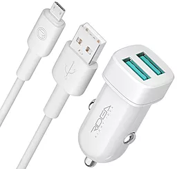 Автомобільний зарядний пристрій Ridea RCC-21112 2.4a 2xUSB-A ports charger + micro USB cable White