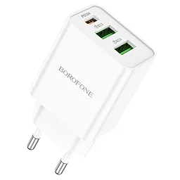 Сетевое зарядное устройство Borofone BA70A 20W PD/QC 2xUSB-A/USB-C Ports White