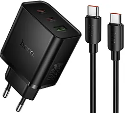 Сетевое зарядное устройство Hoco N75 65w GaN PD 2USB-C/USB-A ports charger + USB-C to USB-C cable black - фото Сетевое зарядное устройство Hoco N75 65w GaN PD 2USB-C/USB-A ports charger + USB-C to USB-C cable black