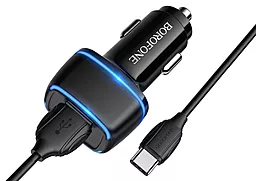 Автомобільний зарядний пристрій Borofone BZ14 Max 2.4a 2xUSB-A ports car charger + USB-C cable black