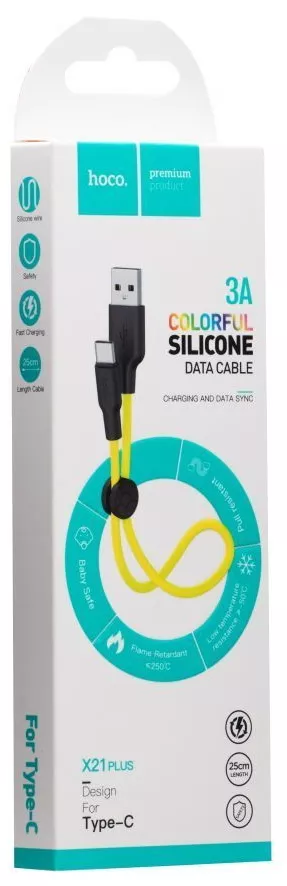 Кабель Hoco X21 Plus Silicone USB-A - Type-C 15w 3a 1м cable Black/Yellow - фото 2