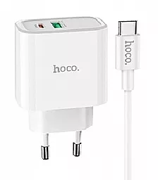 Сетевое зарядное устройство с быстрой зарядкой Hoco C57A 18w PD USB-C/USB-A ports charger + USB-C to USB-C cable white - фото Сетевое зарядное устройство с быстрой зарядкой Hoco C57A 18w PD USB-C/USB-A ports charger + USB-C to USB-C cable white