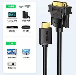 Відео перехідник (адаптер) Ugreen HD106 HDMI - DVI-D (24+1) 1080p 60hz 2m black (10135) - мініатюра 7