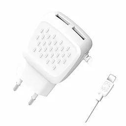 Сетевое зарядное устройство XO L51 2.1a 2xUSB-A ports charger + Lightning cable white