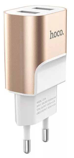 Сетевое зарядное устройство Hoco C47A 2.1a 2xUSB-A ports charger gold - фото 1