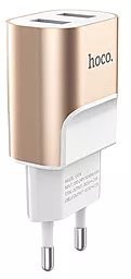 Сетевое зарядное устройство Hoco C47A 2.1a 2xUSB-A ports charger gold - фото Сетевое зарядное устройство Hoco C47A 2.1a 2xUSB-A ports charger gold