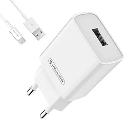 Мережевий зарядний пристрій Jellico AQC33 15W QC3.0 USB-A + USB-Lightning cable white