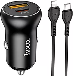 Автомобильное зарядное устройство Hoco NZ5 30w PD USB-C/USB-A ports fast charger + USB-C to Lightning cable black - фото Автомобильное зарядное устройство Hoco NZ5 30w PD USB-C/USB-A ports fast charger + USB-C to Lightning cable black
