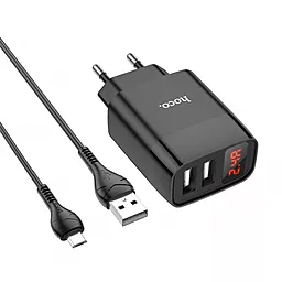 Мережевий зарядний пристрій Hoco C86A 2.4a 2xUSB-A ports charger + micro USB cable black - фото Мережевий зарядний пристрій Hoco C86A 2.4a 2xUSB-A ports charger + micro USB cable black