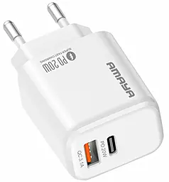 Сетевое зарядное устройство Amaya E43D 20w PD/QC3.0 USB-C/USB-A fast charger White - фото Сетевое зарядное устройство Amaya E43D 20w PD/QC3.0 USB-C/USB-A fast charger White
