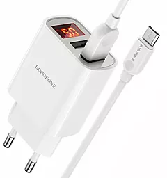 Сетевое зарядное устройство Borofone BA58A Mighty 2.4a 2xUSB-A ports charger + micro USB cable white - фото Сетевое зарядное устройство Borofone BA58A Mighty 2.4a 2xUSB-A ports charger + micro USB cable white