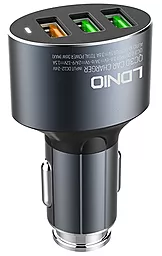 Автомобильное зарядное устройство с быстрой зарядкой LDNio 3xUSB Metal Ring Car Charger QC 3.0 + Lightning Cable Black (C703Q) - миниатюра 2
