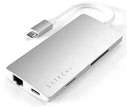 Мультипортовий Type-C хаб Satechi 4К USB-C -> HDMI/USB 3.0/Type-C/Ethernet/Card Reader Silver (ST-TCMA2S) - мініатюра 2