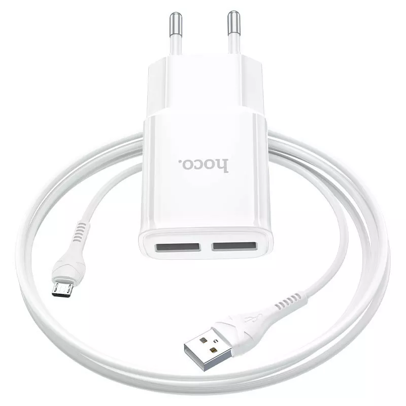 Сетевое зарядное устройство Hoco C88A 2.4a 2xUSB-A ports charger + micro USB cable white - фото 3