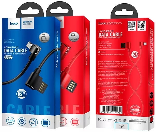 Кабель Hoco U37 Long Roam Charging USB-A - Type-C 12w 2.4a 1.2м cable Black - фото 4