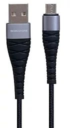 Кабель Borofone BX32 Munificent USB-A - micro USB 12w 2.4a 0.25м cable Black - фото Кабель Borofone BX32 Munificent USB-A - micro USB 12w 2.4a 0.25м cable Black