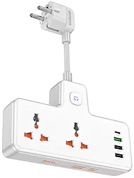 Мережевий фільтр (подовжувач) Hoco AC12A 2500w 12a 2 розетки 30w PD/QC 3xUSB-A/USB-C ports з вимимкачем 0.85м білий