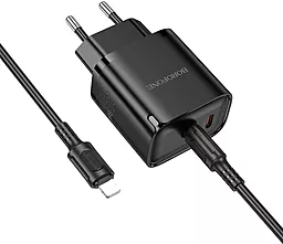 Мережевий зарядний пристрій Borofone BA85A 35w PD/QC 2xUSB-C ports fast charger + USB-C to Lightning cable black - фото Мережевий зарядний пристрій Borofone BA85A 35w PD/QC 2xUSB-C ports fast charger + USB-C to Lightning cable black