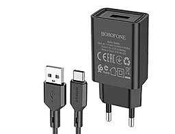 Сетевое зарядное устройство Borofone BA68A Glacier 2.1a home charger + USB-C cable black - фото Сетевое зарядное устройство Borofone BA68A Glacier 2.1a home charger + USB-C cable black