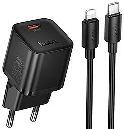 Мережевий зарядний пристрій Hoco N64 Ingenious 20w GaN PD USB-C fast charger + USB-C to Lightning cable black - фото Мережевий зарядний пристрій Hoco N64 Ingenious 20w GaN PD USB-C fast charger + USB-C to Lightning cable black