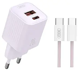 Мережевий зарядний пристрій XO L147 20w PD/QC USB-C/USB-A ports charger + USB-C to USB-C cable purple - фото Мережевий зарядний пристрій XO L147 20w PD/QC USB-C/USB-A ports charger + USB-C to USB-C cable purple
