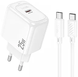 Мережевий зарядний пристрій Hoco CS53A 25w PD USB-C fast charger + USB-C to USB-C cable white - фото Мережевий зарядний пристрій Hoco CS53A 25w PD USB-C fast charger + USB-C to USB-C cable white