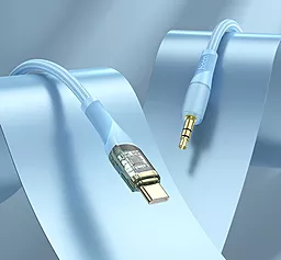 Аудіо кабель Hoco UPA25 Transparent Aux mini Jack 3.5 mm - USB Type-C M/M Cable 1 м blue - мініатюра 3