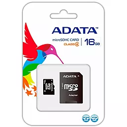 Карта памяти ADATA microSDHC 16GB Class 4 + SD-адаптер (AUSDH16GCL4-RA1)