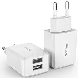 Сетевое зарядное устройство с быстрой зарядкой Proda 2.1a 2xUSB-A ports home charger + Lightning cable white (PD-A22) - миниатюра 2