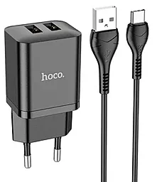 Сетевое зарядное устройство Hoco N25 Maker 2xUSB 2.1A + USB-C Cable Black